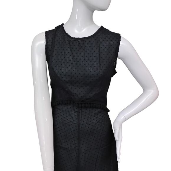 Handmade Swiss Dot Midi Dress Size M Black Sheath Cut Sleeveless Zipper on Back - Picture 3 of 11